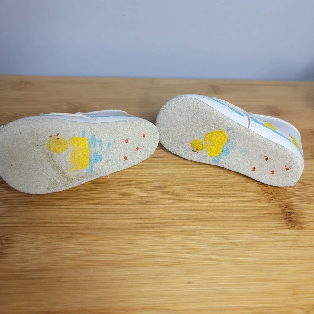 Vintage Baby Size 2 Yellow Rubber Duck High Top Walking Shoes White Boys Girls
